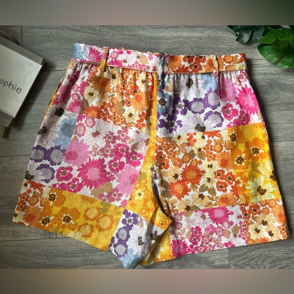 Johnny Was Sherrie 100% Linen Floral Belted Easy Shorts - Floral Multi Size M - Picture 5 of 11